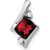 14K White Gold Cushion Garnet and Round Diamond Chain Slide Pendant - 0.024 Carat Total Diamond Weight by Oro Pregiato