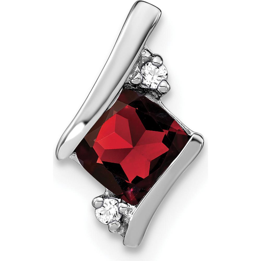 14K White Gold Cushion Garnet and Round Diamond Chain Slide Pendant - 0.024 Carat Total Diamond Weight by Oro Pregiato