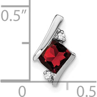 14K White Gold Cushion Garnet and Round Diamond Chain Slide Pendant - 0.024 Carat Total Diamond Weight by Oro Pregiato
