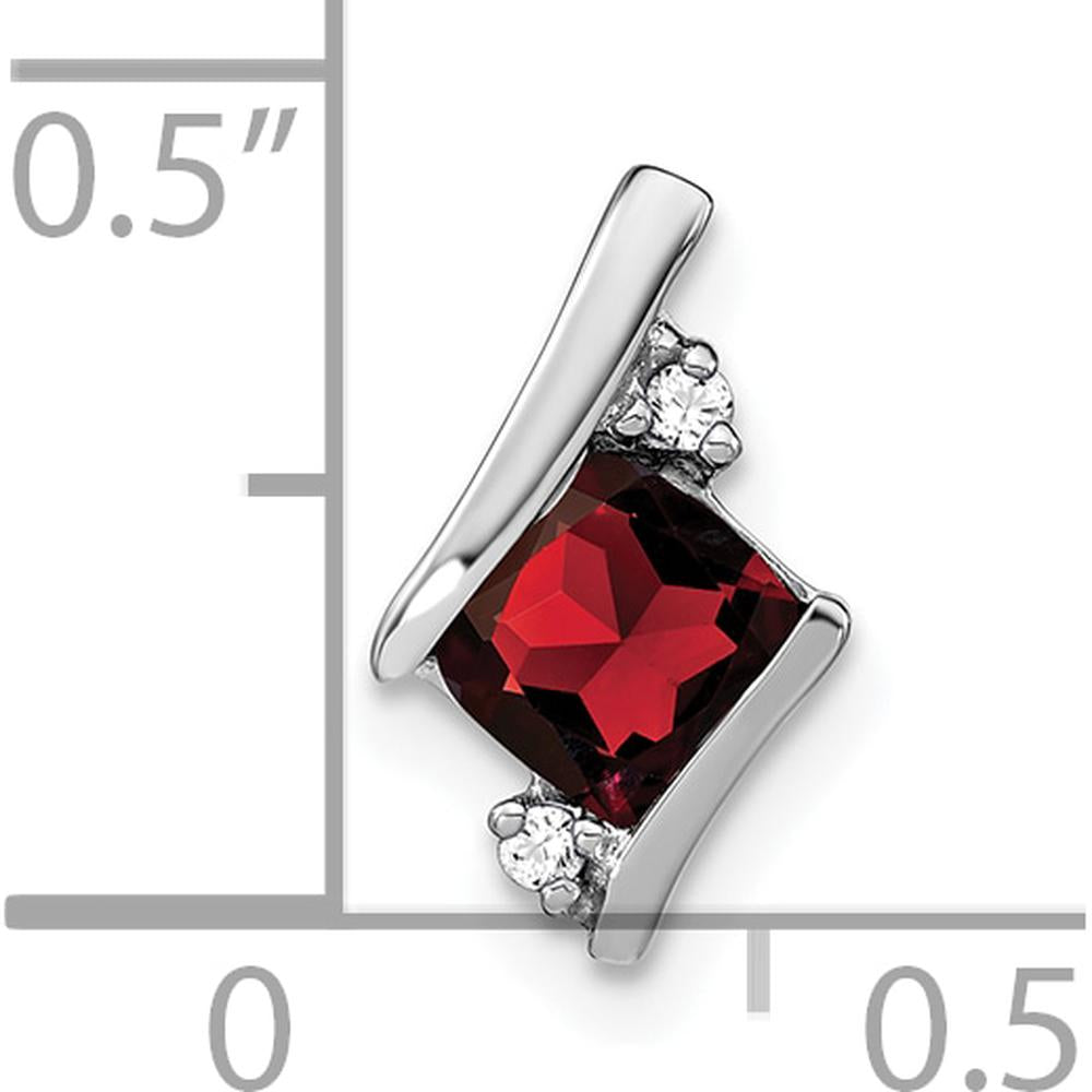 14K White Gold Cushion Garnet and Round Diamond Chain Slide Pendant - 0.024 Carat Total Diamond Weight by Oro Pregiato