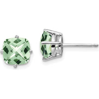 14K White Gold Cushion Green Quartz Stud Earrings - 1.40 Carat Total Gem Weight by Monteluci Fine Jewelry
