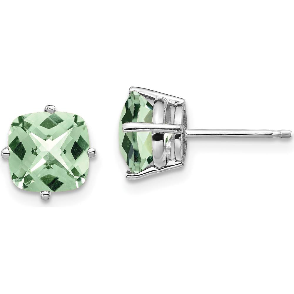 14K White Gold Cushion Green Quartz Stud Earrings - 1.40 Carat Total Gem Weight by Monteluci Fine Jewelry