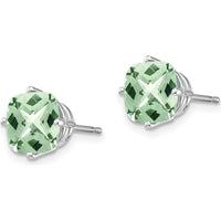 14K White Gold Cushion Green Quartz Stud Earrings - 1.40 Carat Total Gem Weight by Monteluci Fine Jewelry
