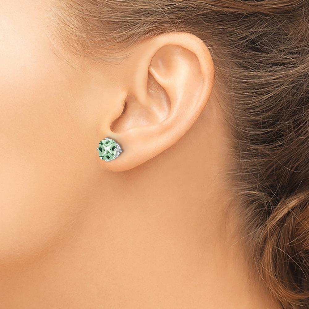 14K White Gold Cushion Green Quartz Stud Earrings - 1.40 Carat Total Gem Weight by Monteluci Fine Jewelry