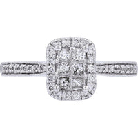 14K White Gold Cushion Halo Cluster Ring with Round Brilliant Diamonds - 0.50 Carats Total Diamond Weight