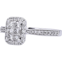14K White Gold Cushion Halo Cluster Ring with Round Brilliant Diamonds - 0.50 Carats Total Diamond Weight