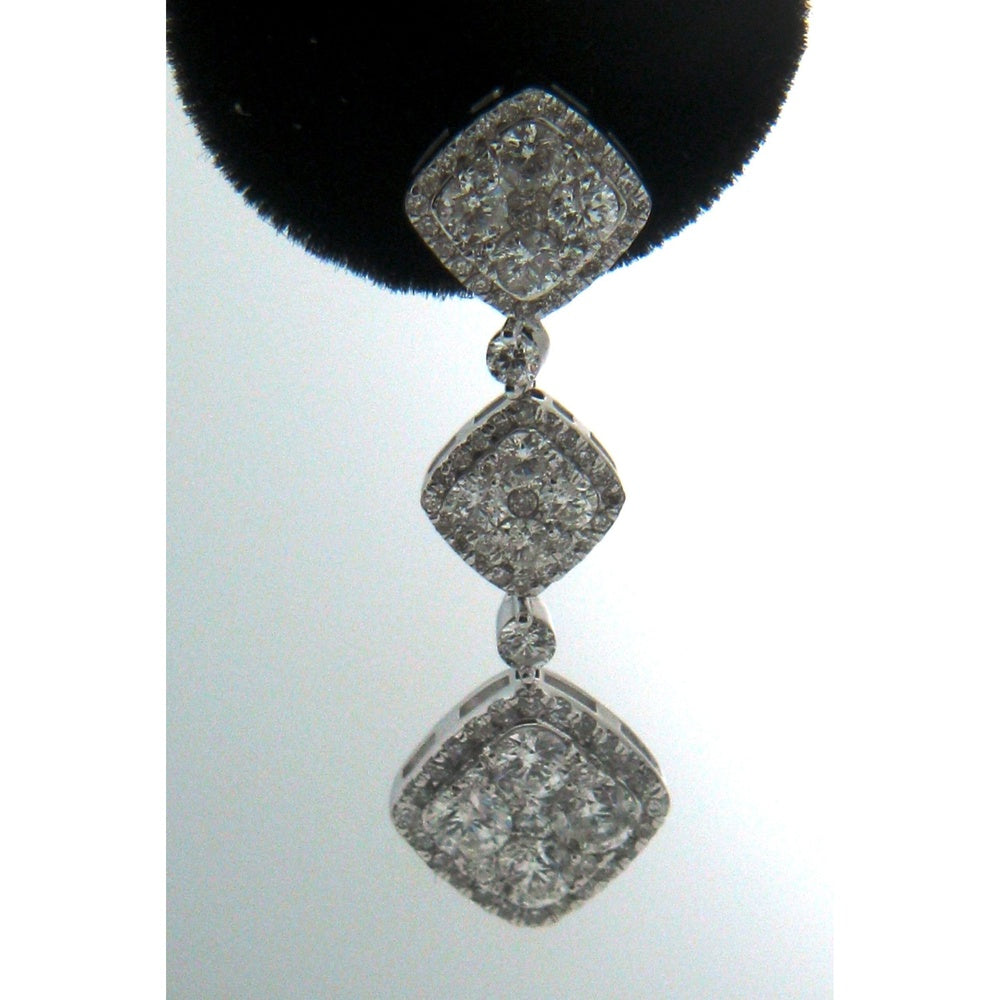 14K White Gold Cushion Halo Diamond Drop Earrings with Milgrain Detail - 2.94 Carat Total Diamond Weight by Auriventus