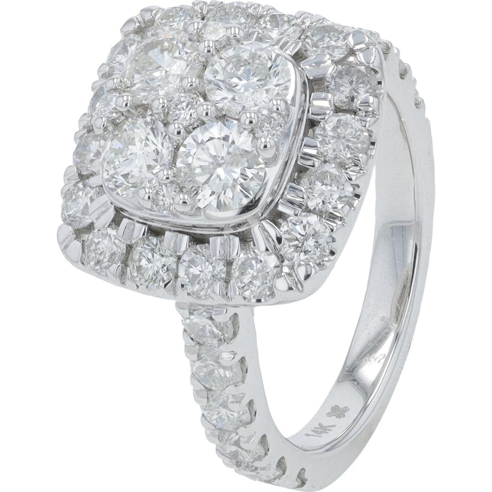 14K White Gold Cushion Halo Diamond Engagement Ring - 2.50 Carat Total Diamond Weight
