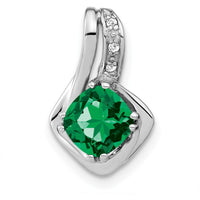 14K White Gold Cushion Lab Created Emerald and Diamond Chain Slide - 0.8 Carat Total Emerald Weight by Lumare Gioia