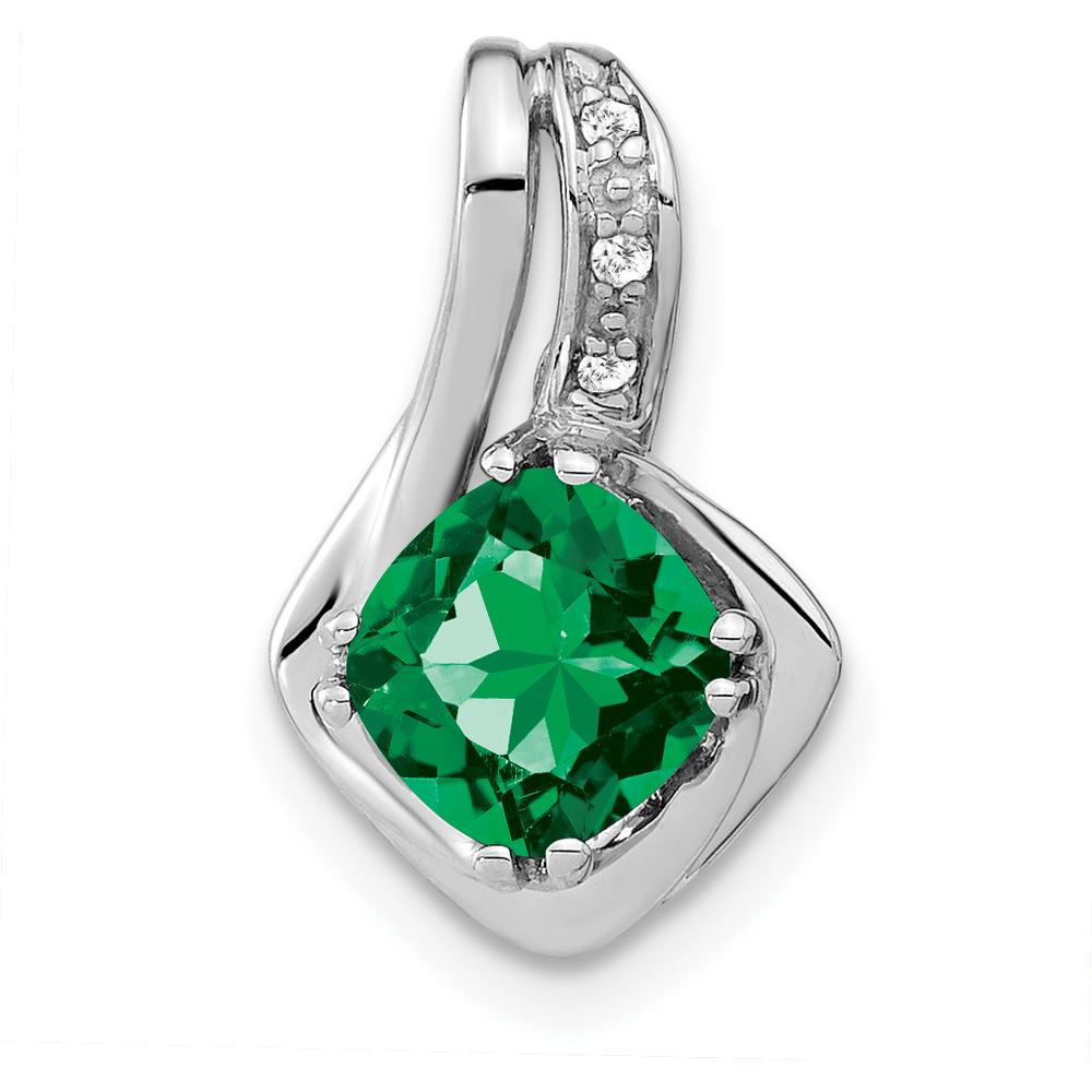 14K White Gold Cushion Lab Created Emerald and Diamond Chain Slide - 0.8 Carat Total Emerald Weight by Lumare Gioia