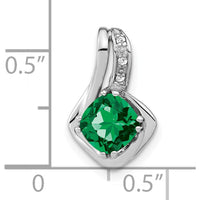 14K White Gold Cushion Lab Created Emerald and Diamond Chain Slide - 0.8 Carat Total Emerald Weight by Lumare Gioia