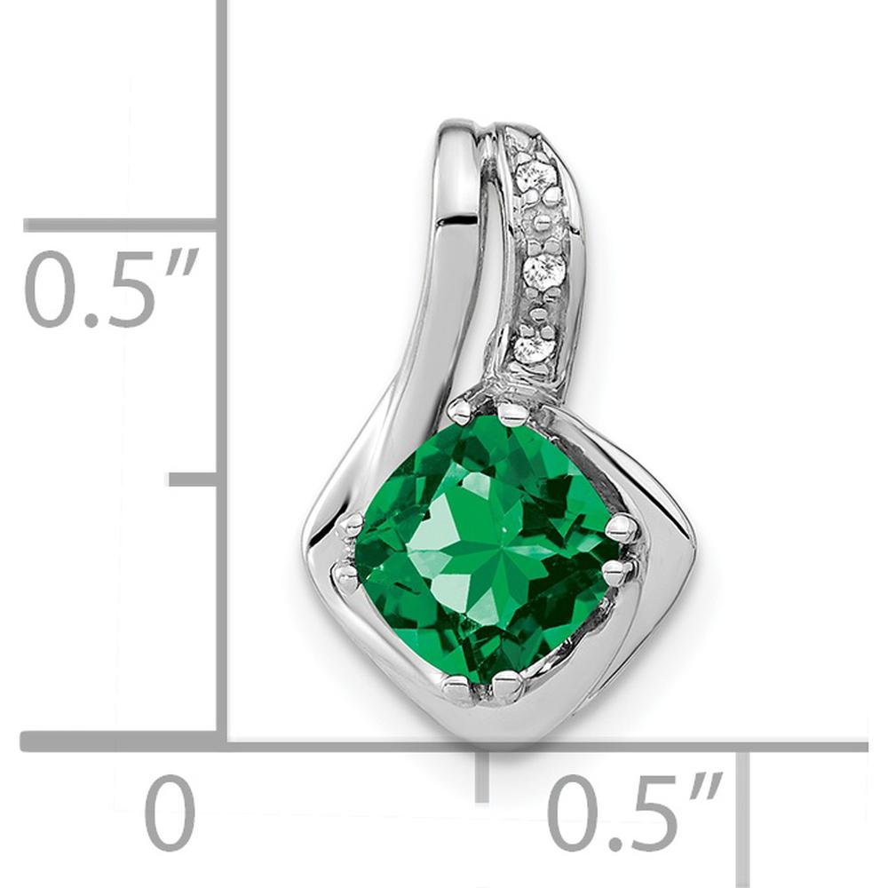 14K White Gold Cushion Lab Created Emerald and Diamond Chain Slide - 0.8 Carat Total Emerald Weight by Lumare Gioia