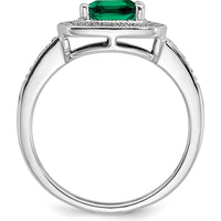 14K White Gold Cushion Lab Created Emerald and Diamond Halo Ring - 1.31 Carat Emerald, 0.12 Carat Total Diamond Weight by 0