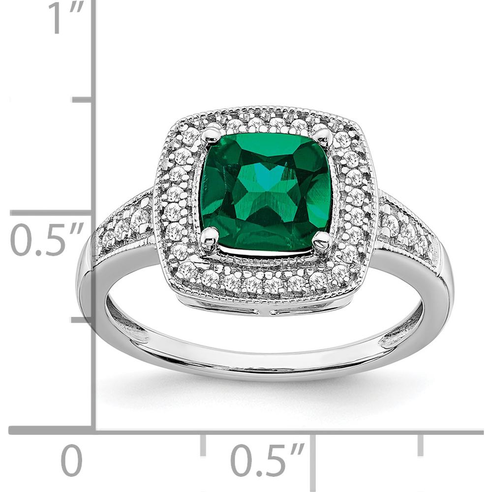 14K White Gold Cushion Lab Created Emerald and Diamond Halo Ring - 1.31 Carat Emerald, 0.12 Carat Total Diamond Weight by 0