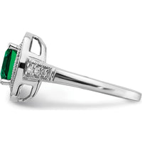14K White Gold Cushion Lab Created Emerald and Diamond Halo Ring - 1.31 Carat Emerald, 0.12 Carat Total Diamond Weight by 0