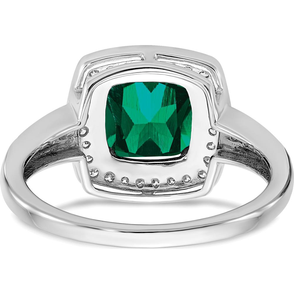 14K White Gold Cushion Lab Created Emerald and Diamond Halo Ring - 1.31 Carat Emerald, 0.12 Carat Total Diamond Weight by 0