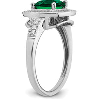 14K White Gold Cushion Lab Created Emerald and Diamond Halo Ring - 1.31 Carat Emerald, 0.12 Carat Total Diamond Weight by 0