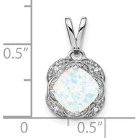 14K White Gold Cushion Lab Created Opal Pendant with 4 Round Diamonds - 2 Carat Opal, 0.02 Carat Total Diamond Weight by Lumare Gioia