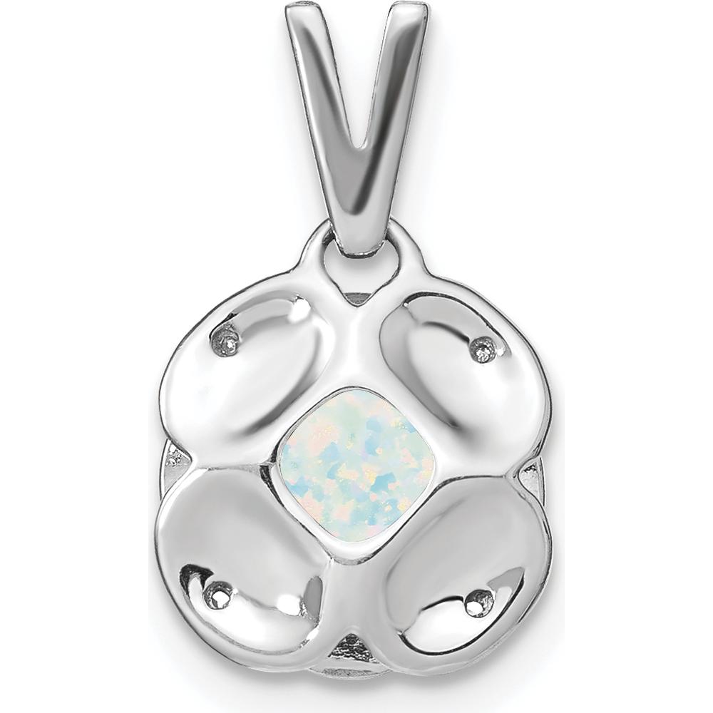 14K White Gold Cushion Lab Created Opal Pendant with 4 Round Diamonds - 2 Carat Opal, 0.02 Carat Total Diamond Weight by Lumare Gioia
