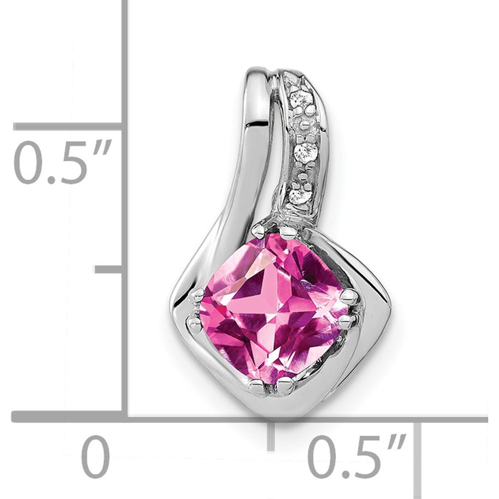 14K White Gold Cushion Lab Created Pink Sapphire and Diamond Chain Slide Pendant - 6.4mm Pink Sapphire by Lumare Gioia