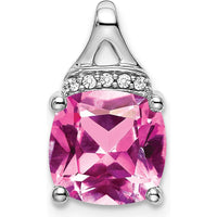 14K White Gold Cushion Lab Created Pink Sapphire and Diamond Pendant - 3.23 Carat Total Gem Weight by Lumare Gioia