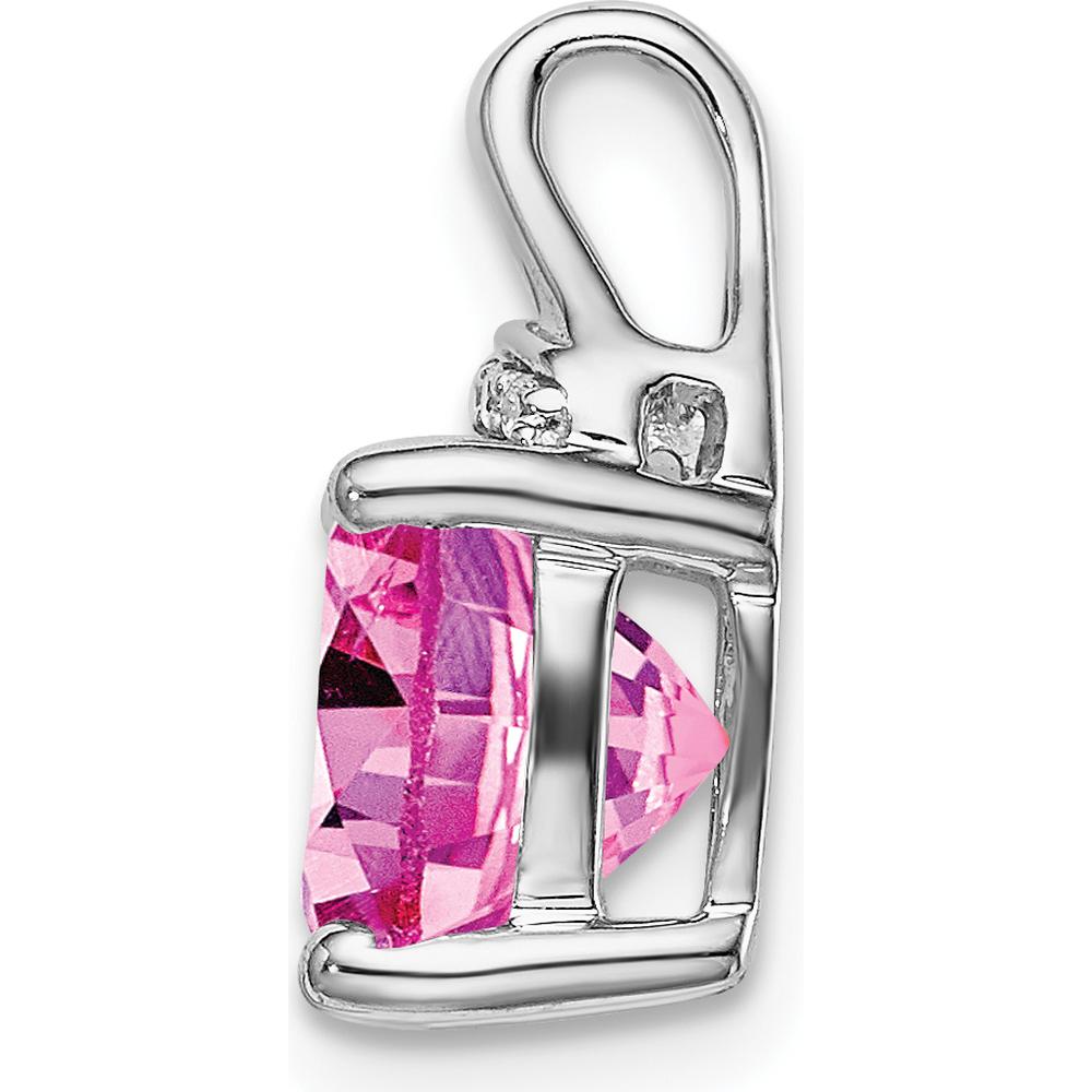 14K White Gold Cushion Lab Created Pink Sapphire and Diamond Pendant - 3.23 Carat Total Gem Weight by Lumare Gioia
