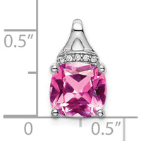 14K White Gold Cushion Lab Created Pink Sapphire and Diamond Pendant - 3.23 Carat Total Gem Weight by Lumare Gioia