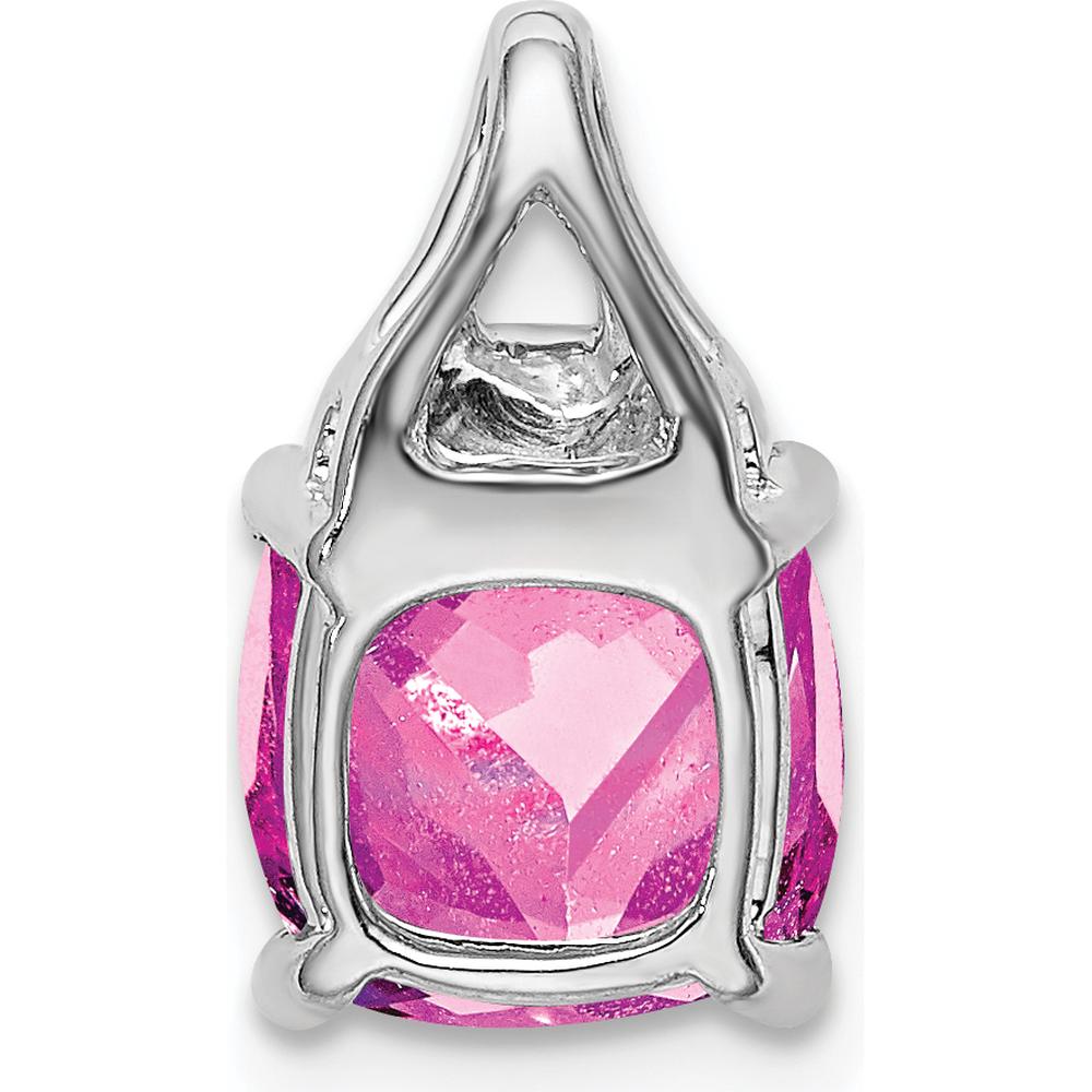 14K White Gold Cushion Lab Created Pink Sapphire and Diamond Pendant - 3.23 Carat Total Gem Weight by Lumare Gioia