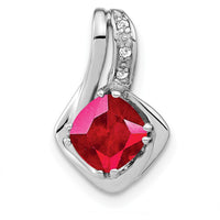 14K White Gold Cushion Lab-Created Ruby and Diamond Pendant - 1.1 Carat Ruby, 0.006 Carat Diamond Total Weight by Lumare Gioia