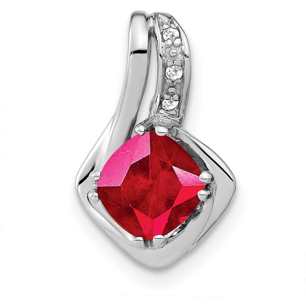 14K White Gold Cushion Lab-Created Ruby and Diamond Pendant - 1.1 Carat Ruby, 0.006 Carat Diamond Total Weight by Lumare Gioia