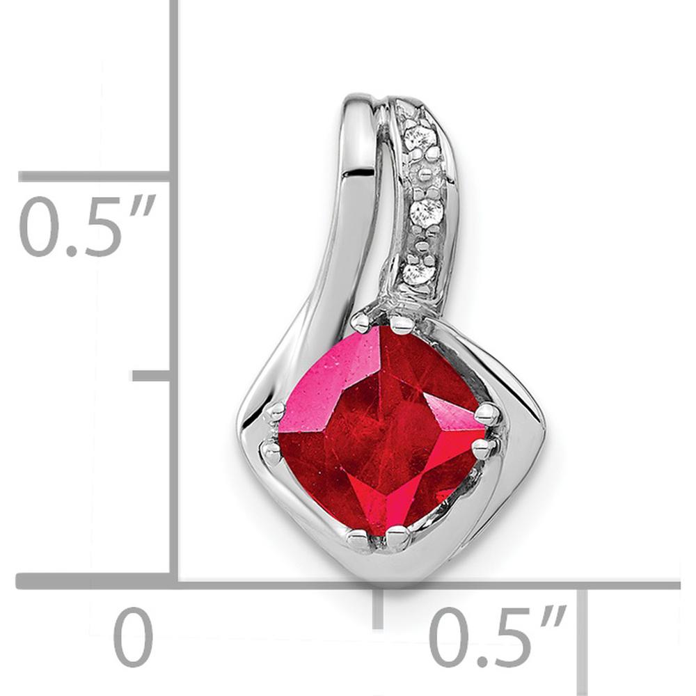 14K White Gold Cushion Lab-Created Ruby and Diamond Pendant - 1.1 Carat Ruby, 0.006 Carat Diamond Total Weight by Lumare Gioia