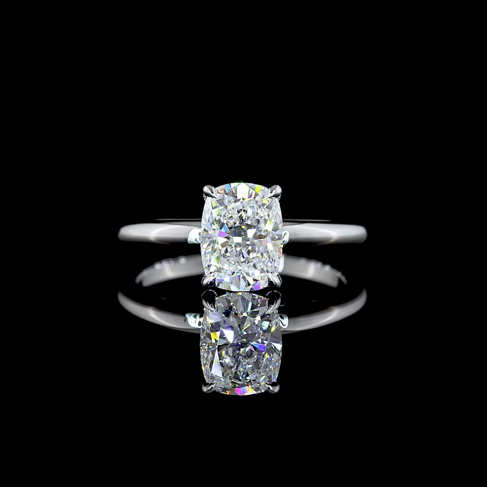 14K White Gold Cushion Modified Cut Hidden Halo Ring with 1.56 Carat D VS1 Lab Diamond Center and 0.07 Carat Brilliant Cut Accents - 1.63 Carat Total Diamond Weight - Covaloro Fine Jewelry