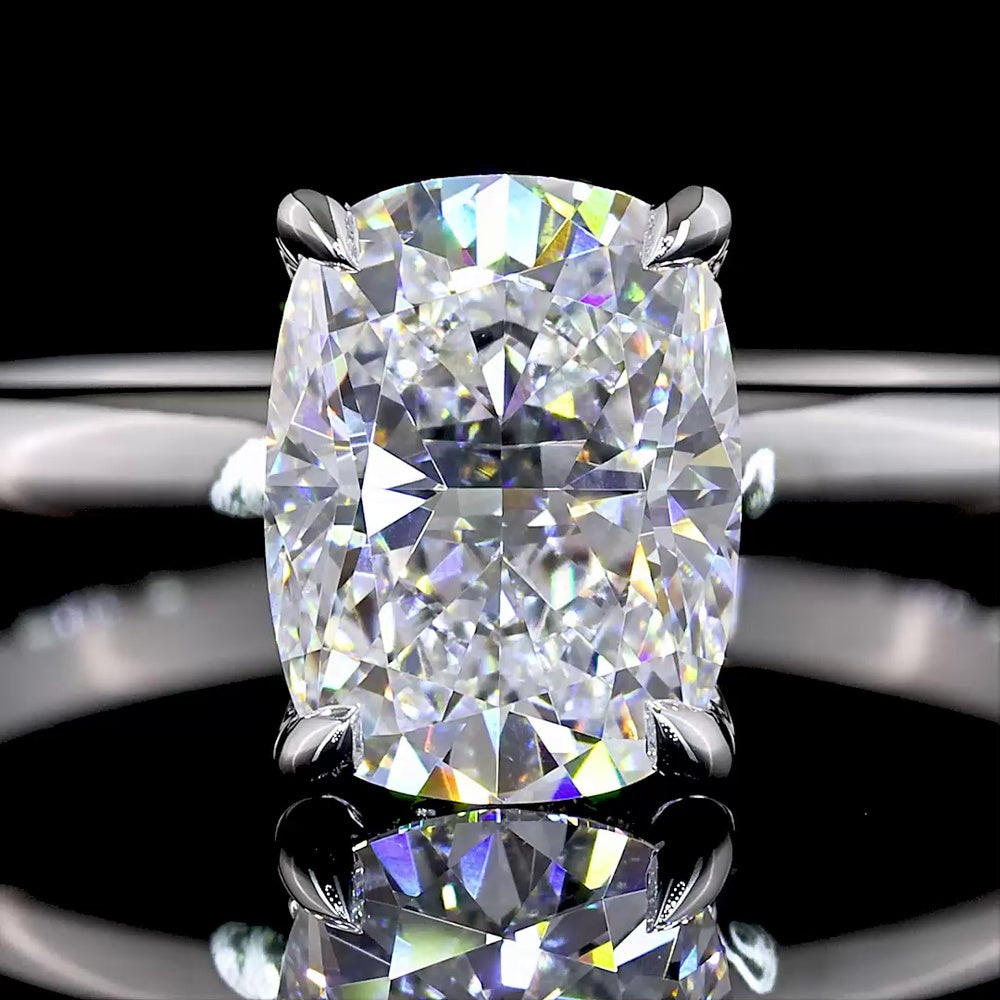 14K White Gold Cushion Modified Cut Hidden Halo Ring with 1.56 Carat D VS1 Lab Diamond Center and 0.07 Carat Brilliant Cut Accents - 1.63 Carat Total Diamond Weight - Covaloro Fine Jewelry