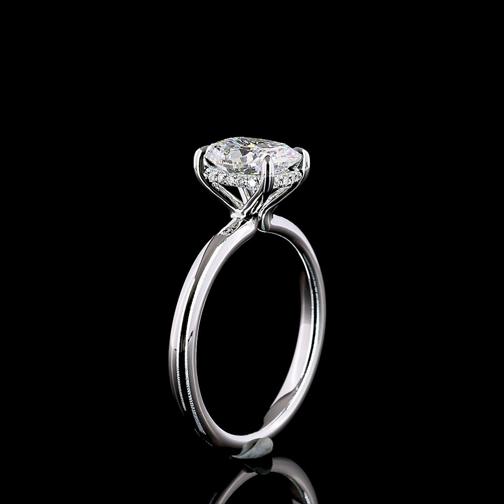 14K White Gold Cushion Modified Cut Hidden Halo Ring with 1.56 Carat D VS1 Lab Diamond Center and 0.07 Carat Brilliant Cut Accents - 1.63 Carat Total Diamond Weight - Covaloro Fine Jewelry