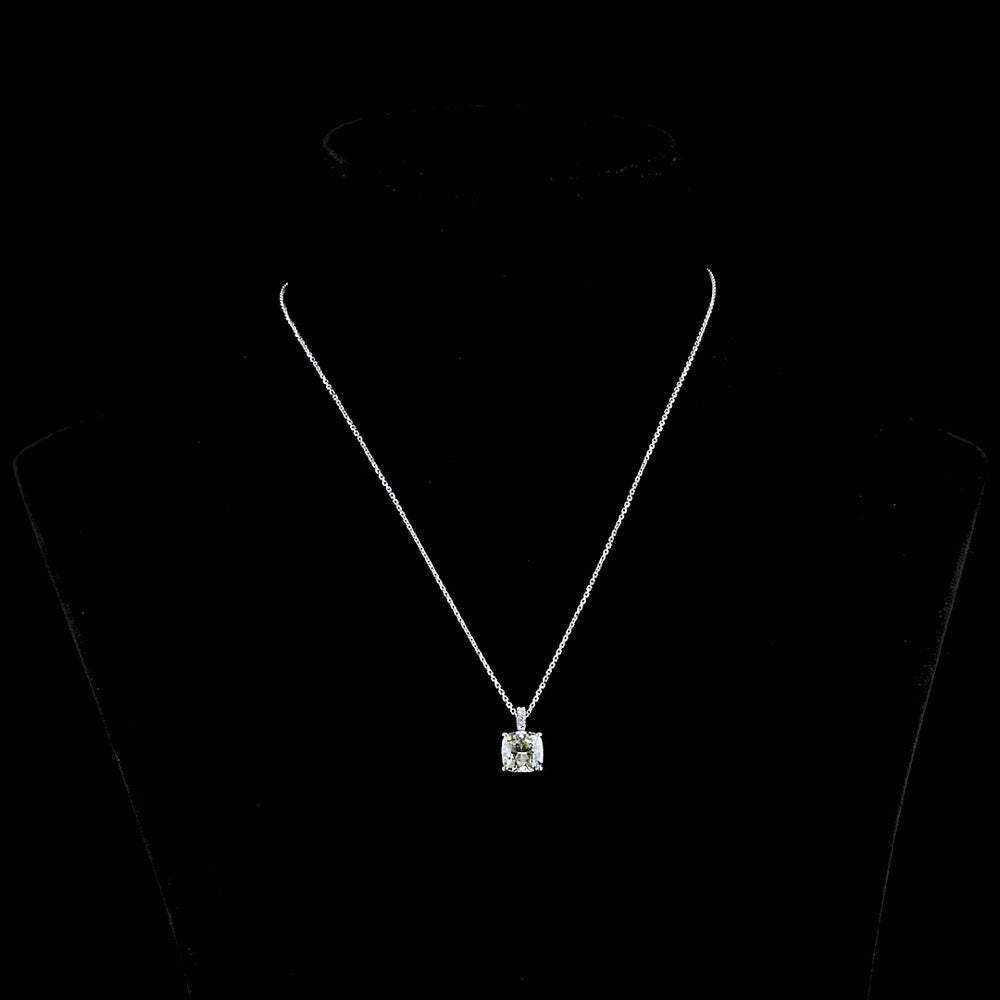 14K White Gold Cushion Modified Cut Lab Diamond Pendant Necklace with Prong Setting - 2.89 Carats Center, 2.96 Carats Total Diamond Weight - Covaloro Fine Jewelry