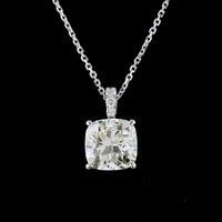 14K White Gold Cushion Modified Cut Lab Diamond Pendant Necklace with Prong Setting - 2.89 Carats Center, 2.96 Carats Total Diamond Weight - Covaloro Fine Jewelry