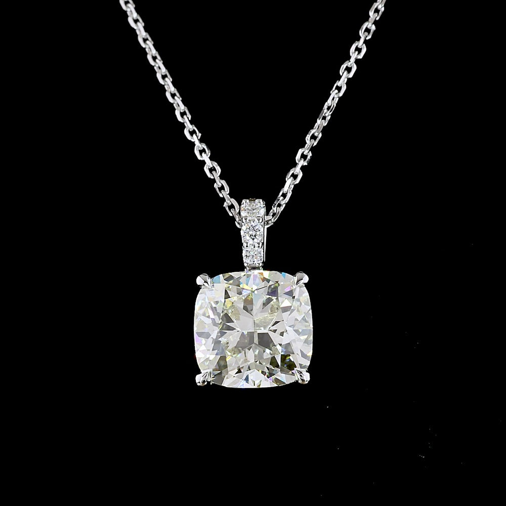 14K White Gold Cushion Modified Cut Lab Diamond Pendant Necklace with Prong Setting - 2.89 Carats Center, 2.96 Carats Total Diamond Weight - Covaloro Fine Jewelry