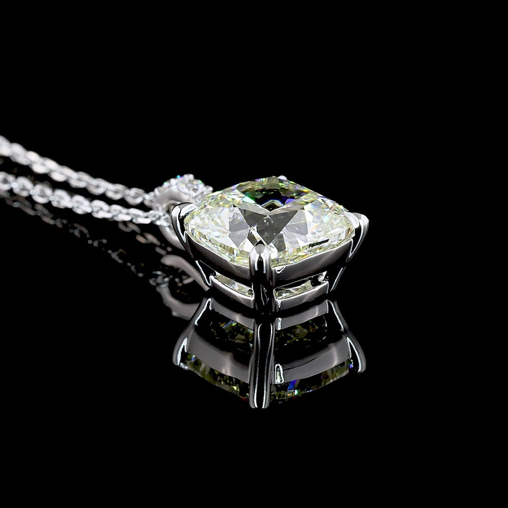 14K White Gold Cushion Modified Cut Lab Diamond Pendant Necklace with Prong Setting - 2.89 Carats Center, 2.96 Carats Total Diamond Weight - Covaloro Fine Jewelry