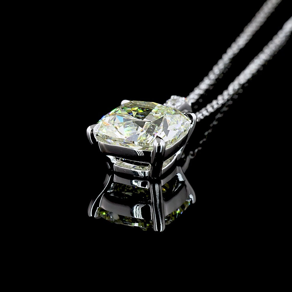 14K White Gold Cushion Modified Cut Lab Diamond Pendant Necklace with Prong Setting - 2.89 Carats Center, 2.96 Carats Total Diamond Weight - Covaloro Fine Jewelry