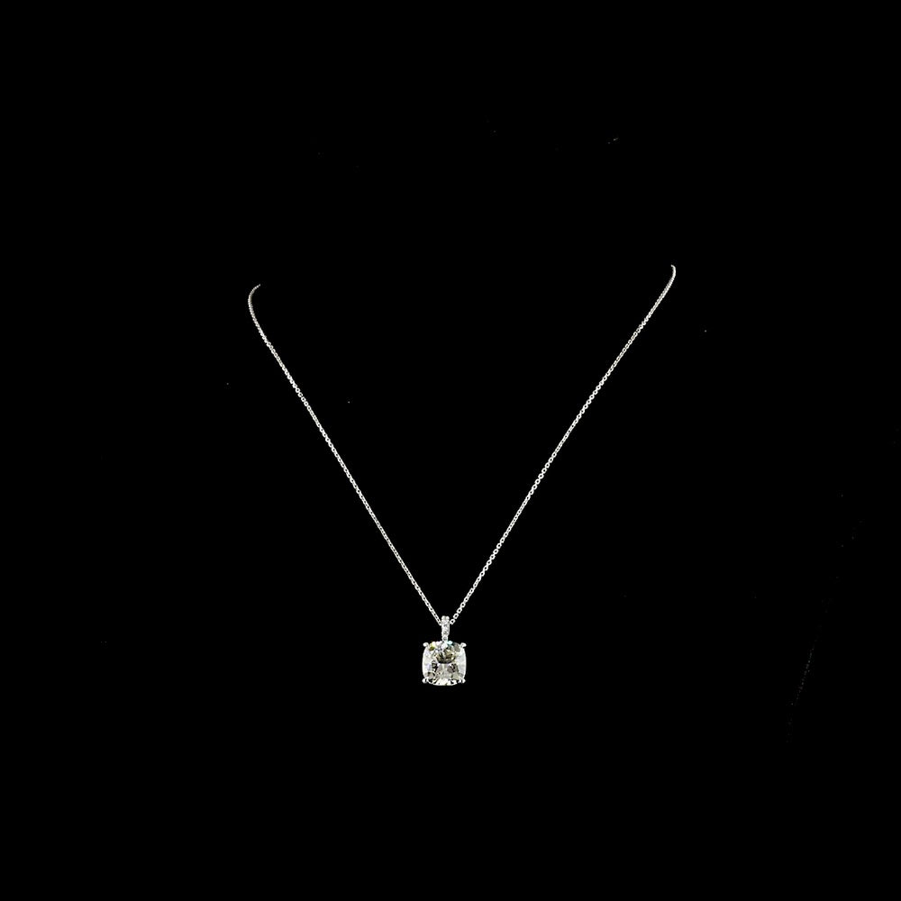 14K White Gold Cushion Modified Cut Lab Diamond Pendant with Brilliant Cut Accents - 5.18 Carat Total Diamond Weight - Covaloro Fine Jewelry