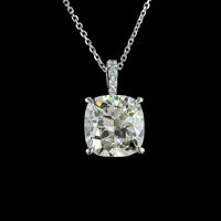 14K White Gold Cushion Modified Cut Lab Diamond Pendant with Brilliant Cut Accents - 5.18 Carat Total Diamond Weight - Covaloro Fine Jewelry