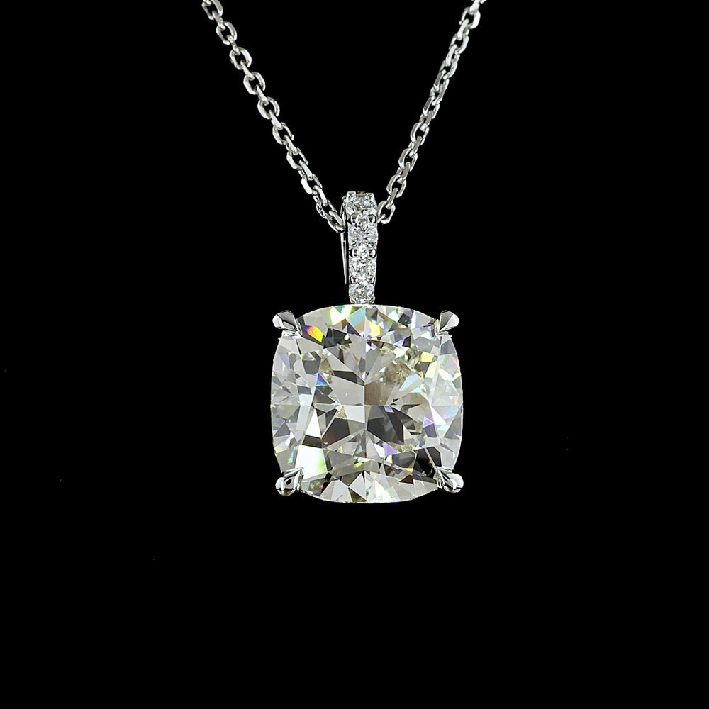 14K White Gold Cushion Modified Cut Lab Diamond Pendant with Brilliant Cut Accents - 5.18 Carat Total Diamond Weight - Covaloro Fine Jewelry