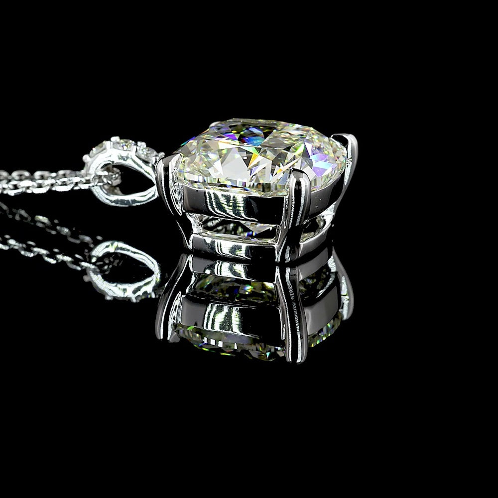 14K White Gold Cushion Modified Cut Lab Diamond Pendant with Brilliant Cut Accents - 5.18 Carat Total Diamond Weight - Covaloro Fine Jewelry