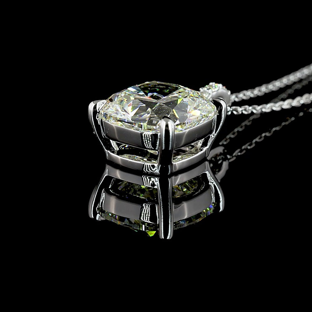 14K White Gold Cushion Modified Cut Lab Diamond Pendant with Brilliant Cut Accents - 5.18 Carat Total Diamond Weight - Covaloro Fine Jewelry