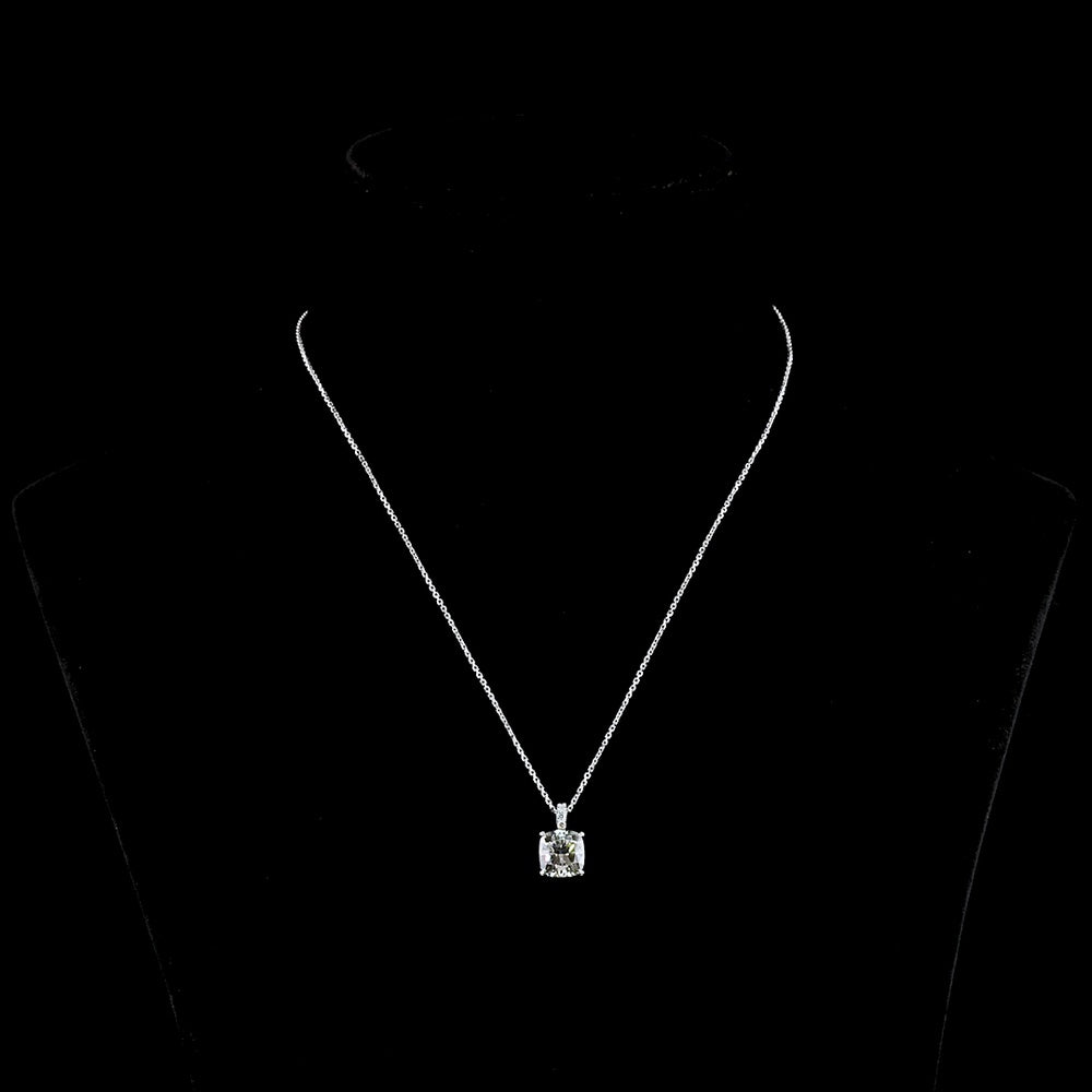 14K White Gold Cushion Modified Cut Lab Diamond Pendant with Halo of Brilliant Cut Accents - 3.40 Carats Total Diamond Weight - Covaloro Fine Jewelry