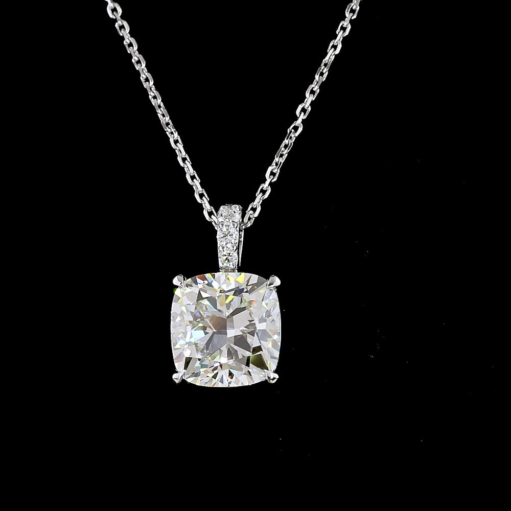 14K White Gold Cushion Modified Cut Lab Diamond Pendant with Halo of Brilliant Cut Accents - 3.40 Carats Total Diamond Weight - Covaloro Fine Jewelry