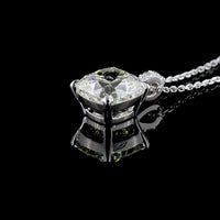 14K White Gold Cushion Modified Cut Lab Diamond Pendant with Halo of Brilliant Cut Accents - 3.40 Carats Total Diamond Weight - Covaloro Fine Jewelry