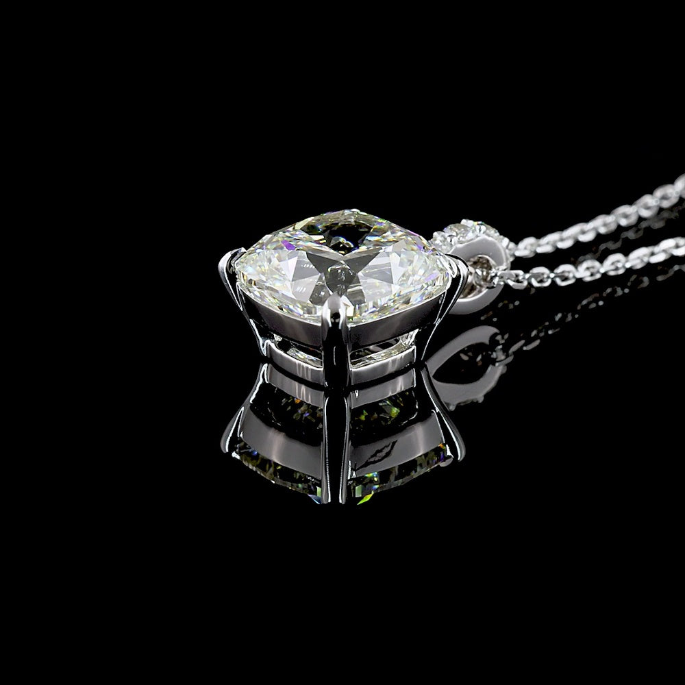14K White Gold Cushion Modified Cut Lab Diamond Pendant with Halo of Brilliant Cut Accents - 3.40 Carats Total Diamond Weight - Covaloro Fine Jewelry