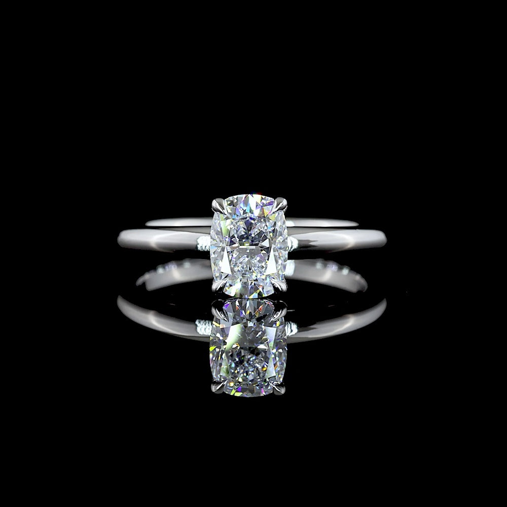 14K White Gold Cushion Modified Cut Solitaire Ring with 1.05 Carat Lab Grown Diamond D VVS2 Clarity IGI Certified - Covaloro Fine Jewelry