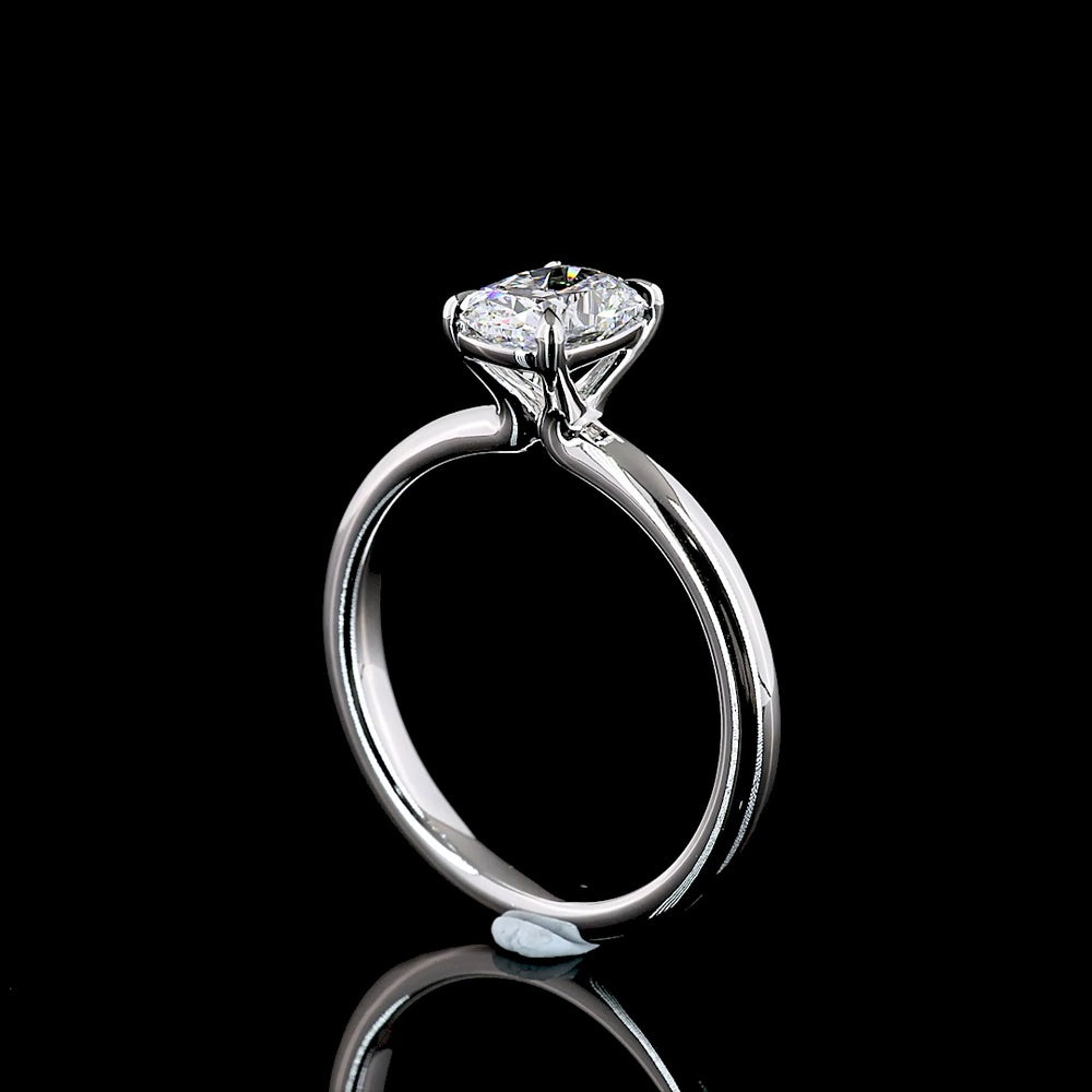 14K White Gold Cushion Modified Cut Solitaire Ring with 1.05 Carat Lab Grown Diamond D VVS2 Clarity IGI Certified - Covaloro Fine Jewelry